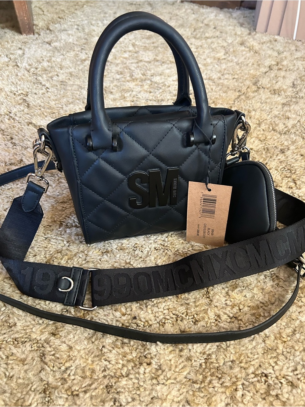 Steve Madden BBabi SM Black Quilted Crossbody Bag Purse
